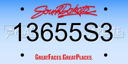 13655S3 South Dakota License Plate