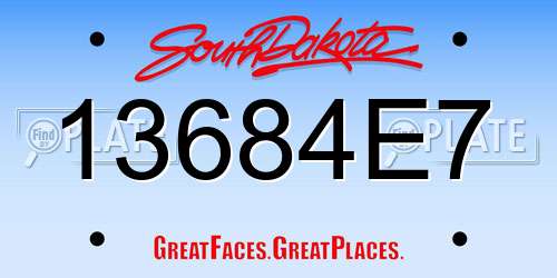 13684E7 South Dakota License Plate