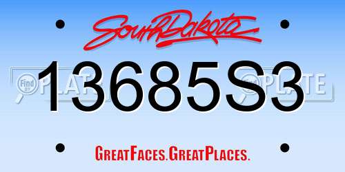 13685S3 South Dakota License Plate