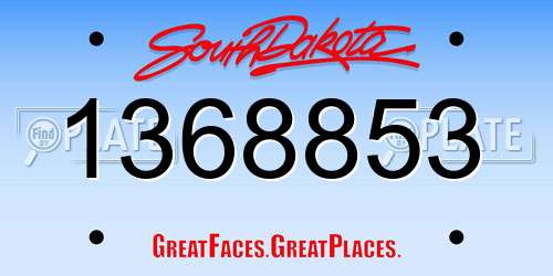1368853 South Dakota License Plate