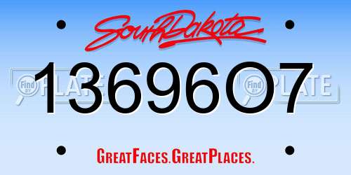 13696O7 South Dakota License Plate