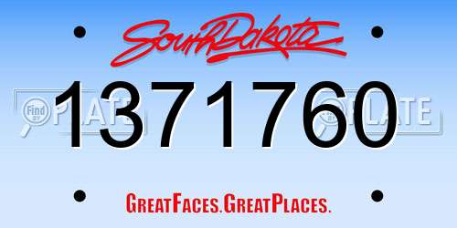 1371760 South Dakota License Plate