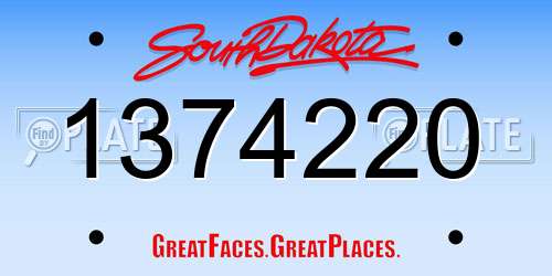 1374220 South Dakota License Plate