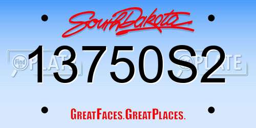 13750S2 South Dakota License Plate