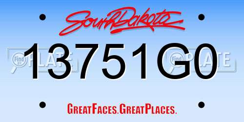 13751G0 South Dakota License Plate