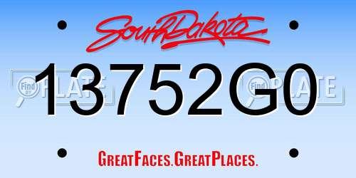 13752G0 South Dakota License Plate