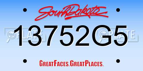 13752G5 South Dakota License Plate