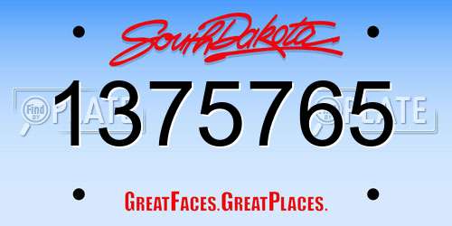1375765 South Dakota License Plate