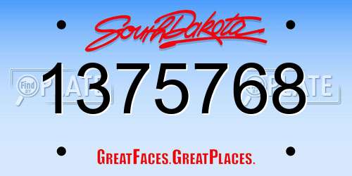 1375768 South Dakota License Plate