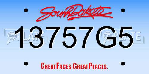 13757G5 South Dakota License Plate