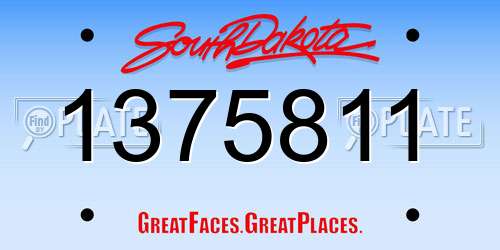 1375811 South Dakota License Plate