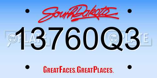 13760Q3 South Dakota License Plate