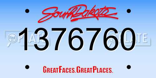 1376760 South Dakota License Plate