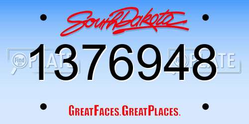 1376948 South Dakota License Plate
