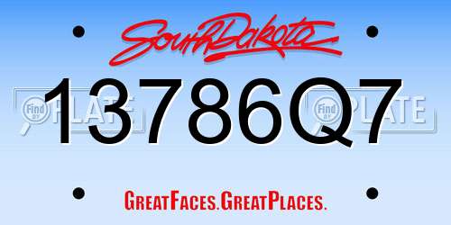 13786Q7 South Dakota License Plate