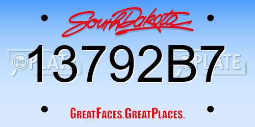 13792B7 South Dakota License Plate