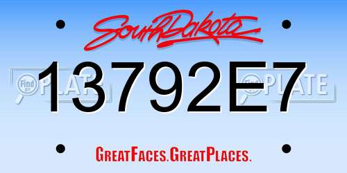 13792E7 South Dakota License Plate