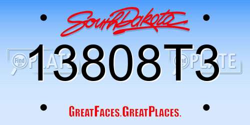13808T3 South Dakota License Plate