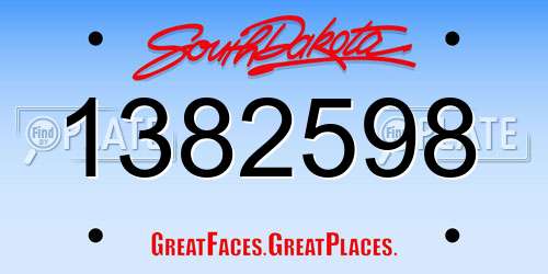 1382598 South Dakota License Plate
