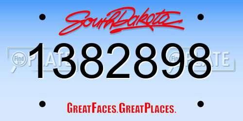 1382898 South Dakota License Plate