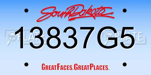 13837G5 South Dakota License Plate