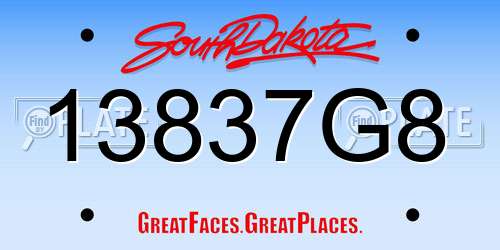 13837G8 South Dakota License Plate
