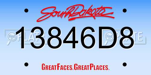 13846D8 South Dakota License Plate