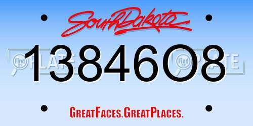 13846O8 South Dakota License Plate