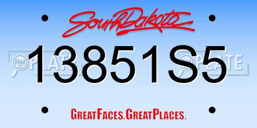 13851S5 South Dakota License Plate