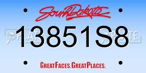 13851S8 South Dakota License Plate