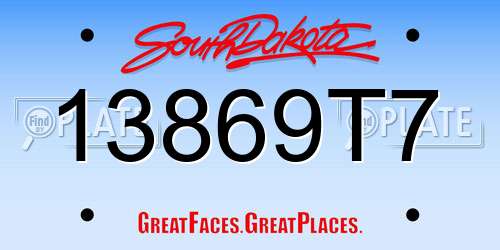 13869T7 South Dakota License Plate