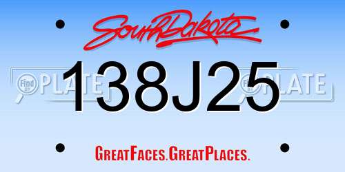 138J25 South Dakota License Plate
