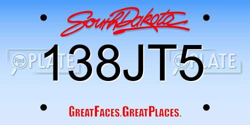 138JT5 South Dakota License Plate