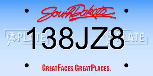 138JZ8 South Dakota License Plate