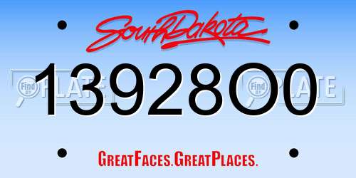 13928O0 South Dakota License Plate