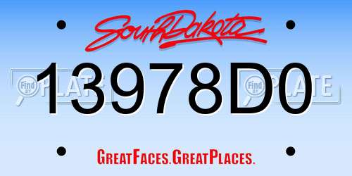 13978D0 South Dakota License Plate