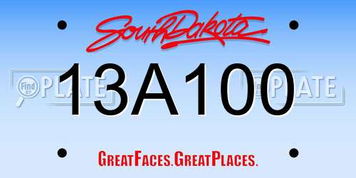 13A100 South Dakota License Plate