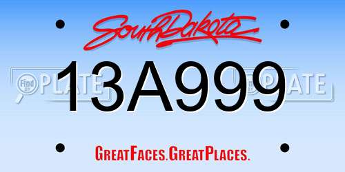13A999 South Dakota License Plate