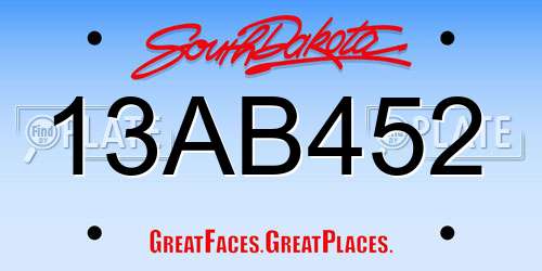13AB452 South Dakota License Plate