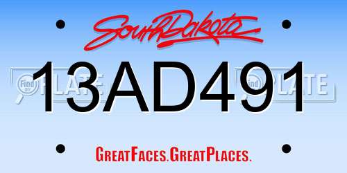 13AD491 South Dakota License Plate