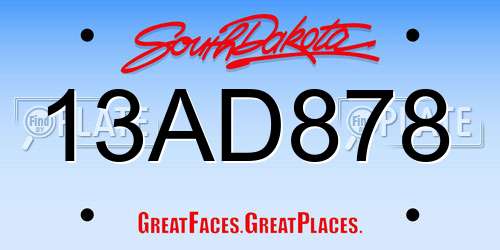 13AD878 South Dakota License Plate