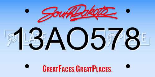13AO578 South Dakota License Plate