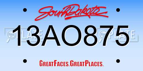 13AO875 South Dakota License Plate