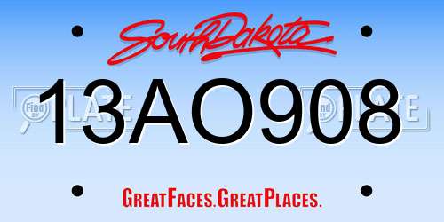 13AO908 South Dakota License Plate