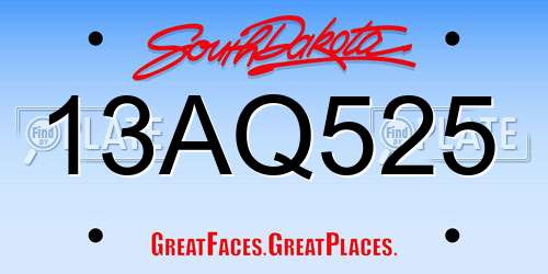 13AQ525 South Dakota License Plate
