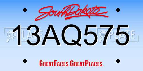 13AQ575 South Dakota License Plate