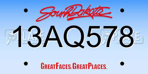 13AQ578 South Dakota License Plate
