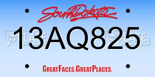 13AQ825 South Dakota License Plate