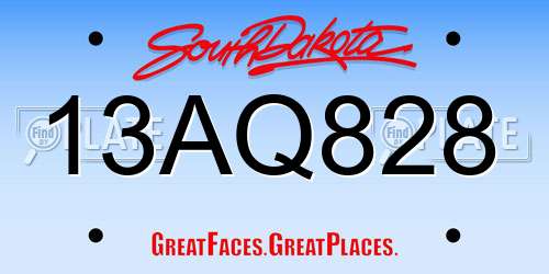13AQ828 South Dakota License Plate