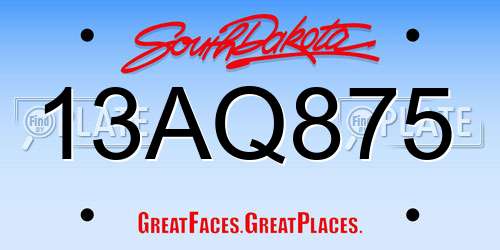 13AQ875 South Dakota License Plate